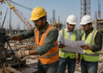 Skilled manpower from Bangladesh working on overseas construction site
