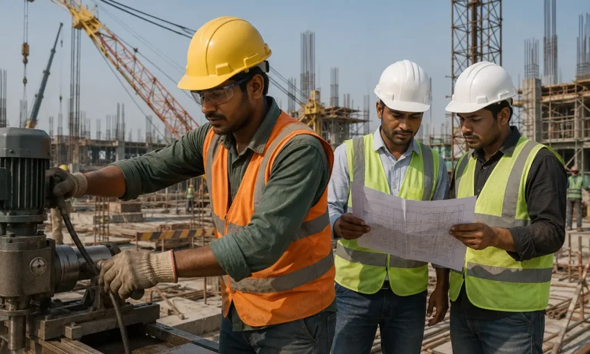 Skilled manpower from Bangladesh working on overseas construction site